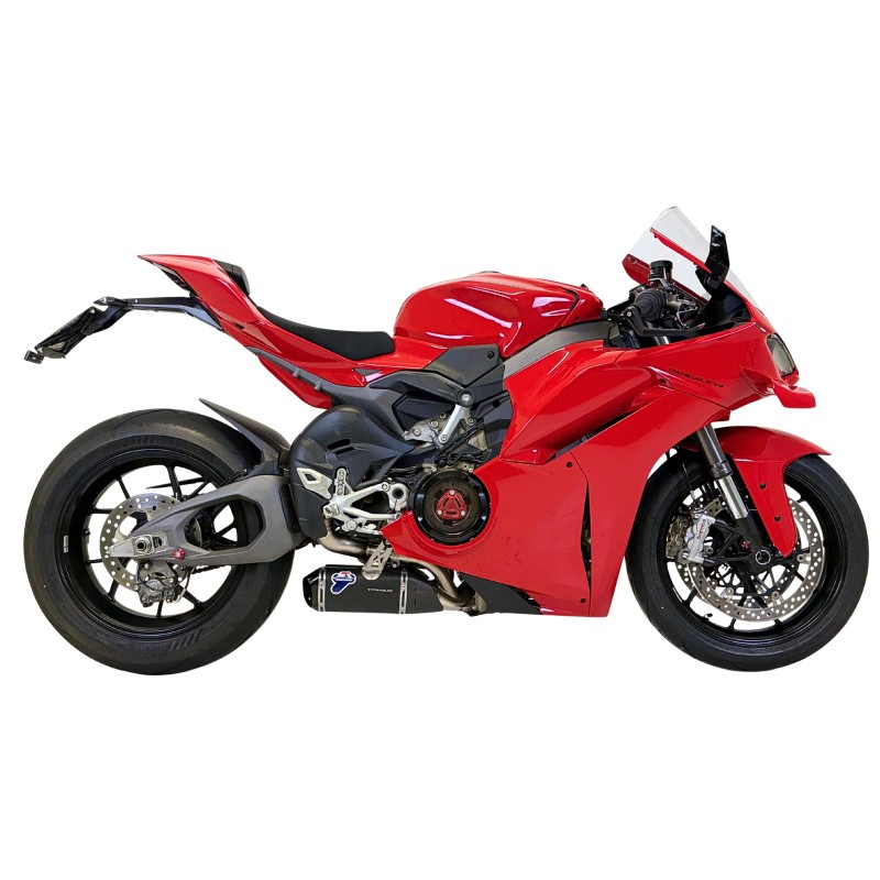 D23509400INA, silencieux Termignoni Black Edition sur Ducati Panigale V4 2025, vue moto côté droit D23509400INA, silencieux Termignoni Black Edition sur Ducati Panigale V4 2025, vue moto côté droit