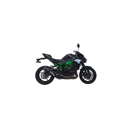 Silencieux Termignoni racing TITANE NOIR - CARBONE  pour Kawasaki Z 900 2024-2025, vue moto côté Silencieux Termignoni racing TITANE NOIR - CARBONE  pour Kawasaki Z 900 2024-2025, vue moto côté