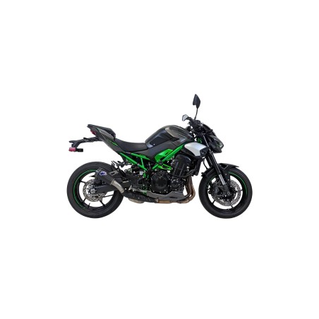 Silencieux Termignoni racing TITANE NOIR - CARBONE  pour Kawasaki Z 900 2024-2025, vue moto côté Silencieux Termignoni racing TITANE NOIR - CARBONE  pour Kawasaki Z 900 2024-2025, vue moto côté